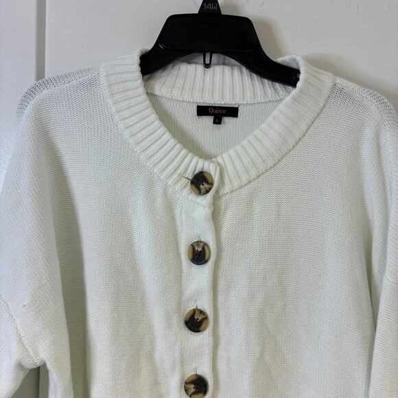 Quince White Cropped 100% Organic Cotton Cardigan Sweater Large - Picture 5 of 9